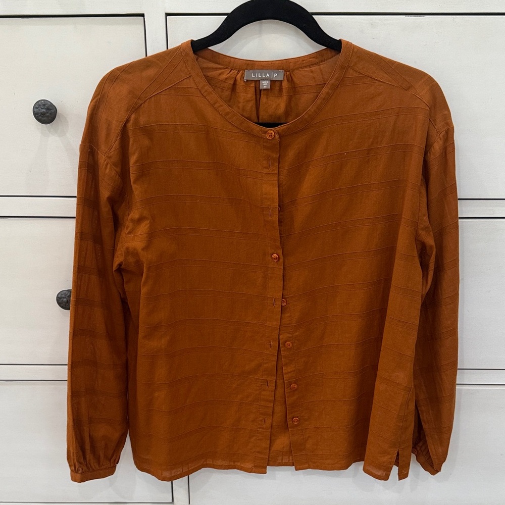 Lilla P rust  bracelet cuff sleeve Button Down Shirt size xs